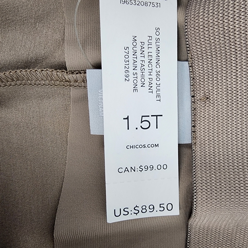 Chicos Pants Women 10T So Slimming 360 Juliet Full Length Mountain Stone Tan NWT - Picture 11 of 13